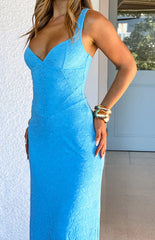 Adhara Blue Lace Formal Maxi Dress