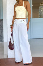 Alamara White Floral Detail Wide Leg Pants