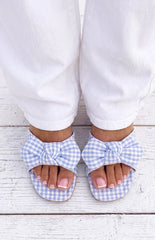 Ariel Blue Check Bow Sandals