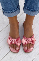 Ariel Red Check Bow Sandals