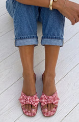 Ariel Red Check Bow Sandals