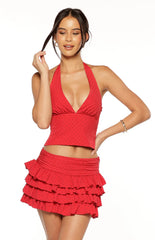 Beau Red Chiffon Polka Dot Mini Skirt