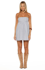 Berrie Blue Stripe Strapless Mini Dress