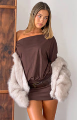 Bisou Brown Off Shoulder Mini Dress