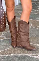 Blythe Chocolate Suedette Foldover Boots