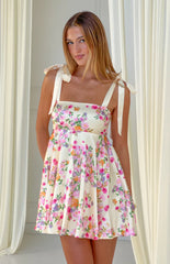 Brilliana Yellow Bloom Mini Dress