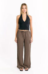 Avandi Brown Stripe Drawstring Waistband Pants