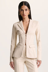 Unbeaten | Cream Plunge Corset Waist Blazer