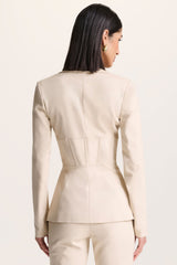 Unbeaten | Cream Plunge Corset Waist Blazer