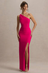 Dressing Up | Hot Pink One Shoulder Maxi Dress With Open Back Detail