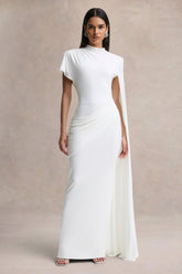 Tropic | White High-Neck Maxi With Long Cape Sleeve
