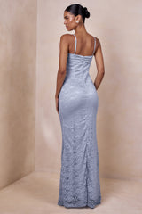 Juana | Powder Blue Lace And Satin Sweetheart-Neck Maxi Dress