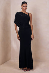 Sylvie | Black Asymmetric-Neck Maxi Dress