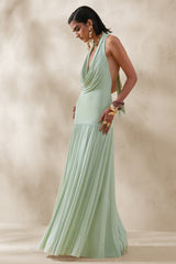 Verity | Green Cowl-Neck Maxi Dress With Sheer-Skirt