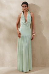 Verity | Green Cowl-Neck Maxi Dress With Sheer-Skirt