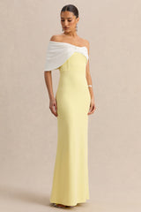 Agatha | Lemon & White Bow Bardot-Neck Maxi Dress