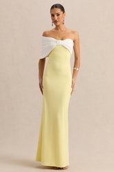 Agatha | Lemon & White Bow Bardot-Neck Maxi Dress