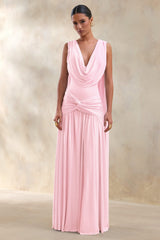 Amelisse | Light Pink Plunge-Neck Maxi Dress With Ruched-Detailing