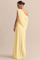 Sabianna | Lemon Asymmetric-Neck Maxi Dress With Draped Detailing
