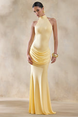 Daisy | Lemon Halter-Neck Maxi Dress With Draped-Detailing