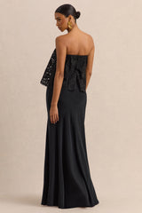 Clemency | Black Lace And Matte Satin Bandeau Maxi Dress