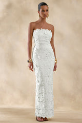 Gracie | White Lace Bandeau Maxi Dress