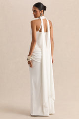 Lorintha | White High-Neck Maxi Dress With Draped-Detailing