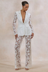 Viloria | White Sheer Lace Wide-Leg Trousers