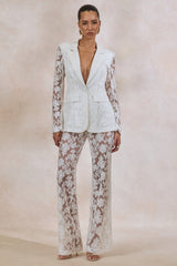 Viloria | White Sheer Lace Wide-Leg Trousers