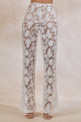 Viloria | White Sheer Lace Wide-Leg Trousers