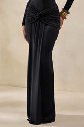 Theria | Black Maxi Skirt With Gathering And Knot Detail