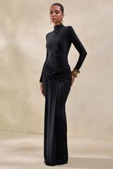 Theria | Black Maxi Skirt With Gathering And Knot Detail