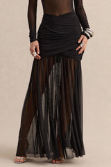 Kallie | Black Twisted Waist Mesh Maxi Skirt