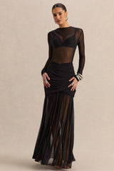 Kallie | Black Twisted Waist Mesh Maxi Skirt