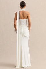 Eowyn | White Ruched Maxi Skirt With Front Split