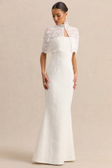 Rosevine | White Lace Crew-Neck Maxi Dress With Mesh Panel