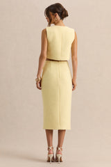 Glyra | Lemon Tailored Midi-Skirt With Button-Detailing