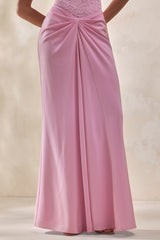 Setaria | Pink Satin Maxi-Skirt With Gathered-Detailing And Sash