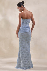 Viara | Powder Blue Lace Maxi Skirt With Draped-Detailing