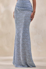 Viara | Powder Blue Lace Maxi Skirt With Draped-Detailing