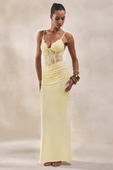 Vionne | Lemon Satin Maxi Skirt With Draped-Detailing