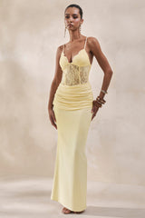 Vionne | Lemon Satin Maxi Skirt With Draped-Detailing