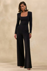 Elasse | Black Square-Neck Jumpsuit