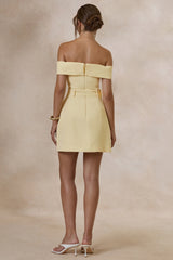 Cilly | Lemon Bardot-Neck Mini-Dress With Belt-Detail