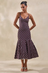 Rayna | Brown Polka-Dot V-Neck Thong Bodysuit