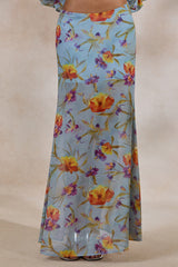 Alveta | Blue Floral Chiffon Sheer Maxi Skirt