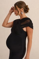 Elin | Black Bardot-Neck Maternity Maxi Dress
