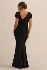 Elin | Black Bardot-Neck Maternity Maxi Dress