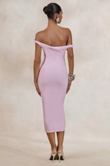 Sarafina | Light Pink Twisted Asymmetric-Neck Midi Dress