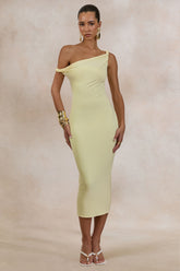 Sarafina | Lemon Twisted Asymmetric-Neck Midi Dress